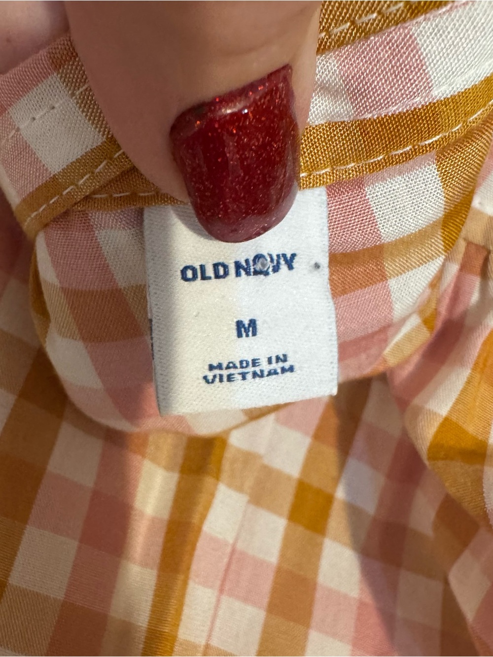 NWT Old Navy Pink/Tan Plaid Tie-Neck Top MEDIUM #G - Picture 9 of 11